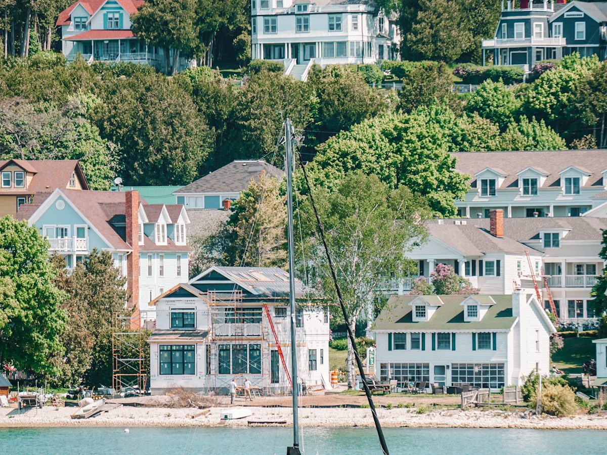 Painted houses along a waterfront